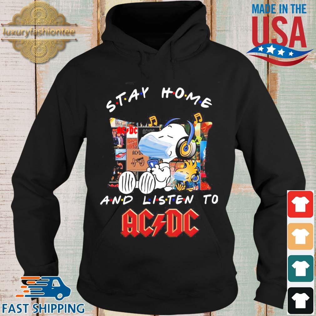 Snoopy And Woodstock Face Mask Stay Home And Listen To ACDC Hard Rock Band Shirt Hoodie