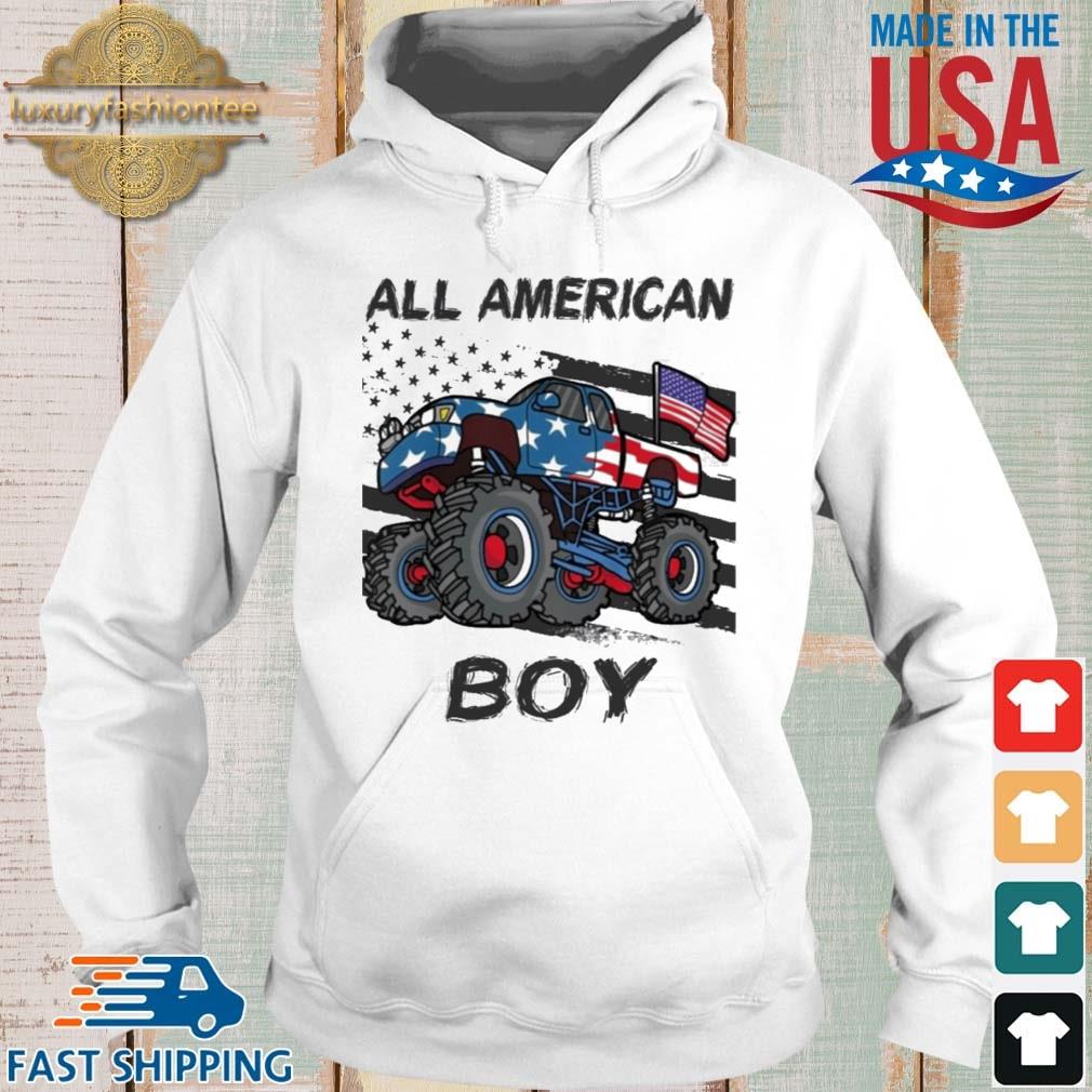 Kids Monster Truck All American Boy 4th Of July Shirt Hoodie trang