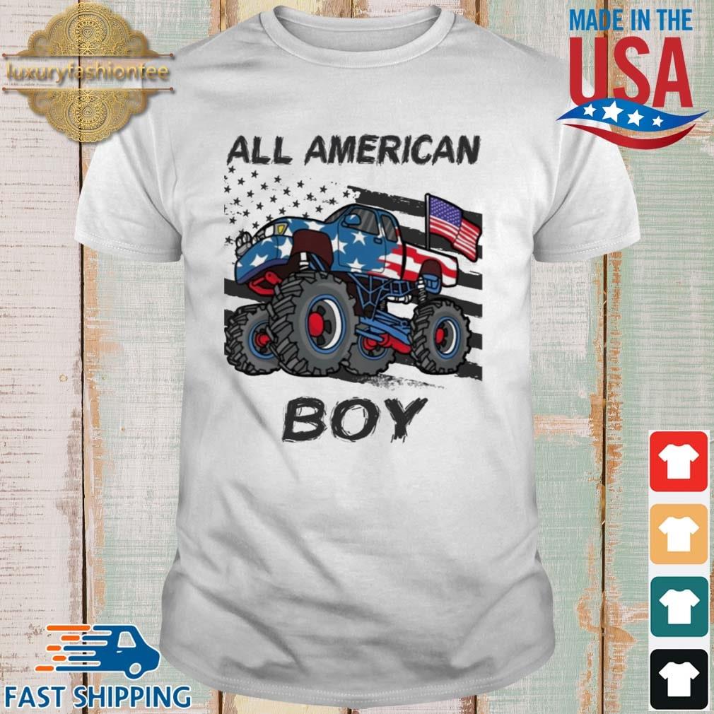 Kids Monster Truck All American Boy 4th Of July Shirt